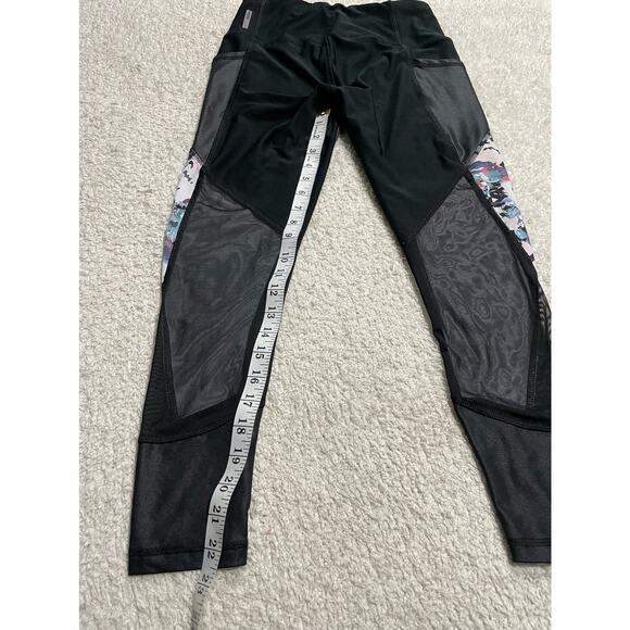 RBX Women's Size Medium Floral Sheer Mesh Panels High Rise Leggings Black - Picture 5 of 8